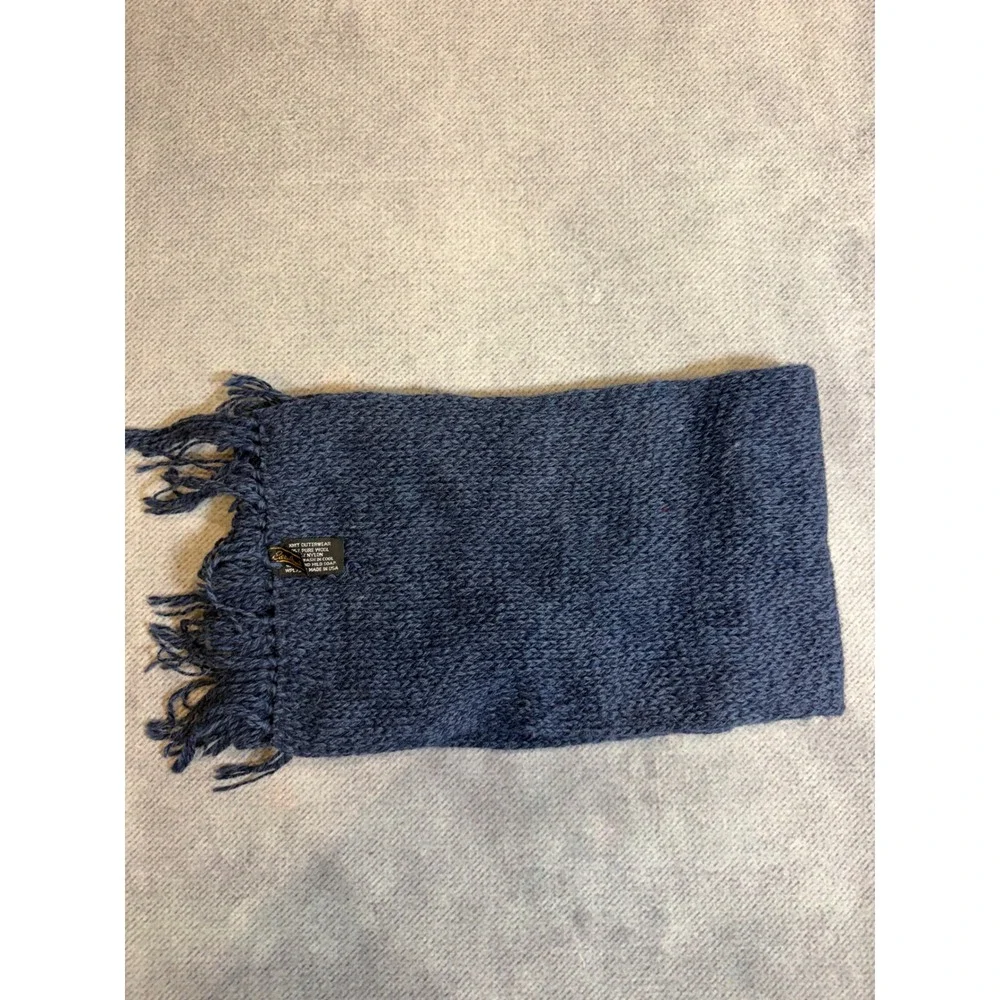 Vintage Eddie Bauer Blue Wool Blend Knit Fringed Scarf Made in USA WPL7503